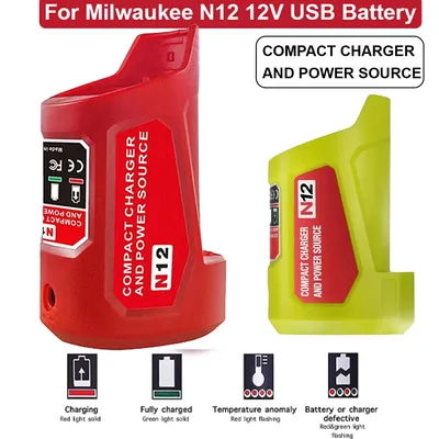 For Milwaukee M12 Li-Ion Battery Adapter N12 Charger Converter USB Power Charging Adapter Mobile Phone Power Supply
