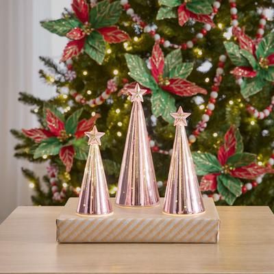 Pre-Lit Glass Tabletop Tree, Set of 3 by BrylaneHome in Pink