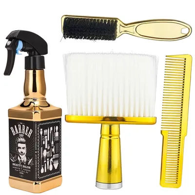 4PCS Professional Hairdressing Styling Tools Set Plating Barber Sprayer Bottle Haircut Combs For Men Duster Hair Cleaning Brush