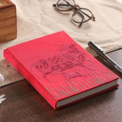 'Kamadhenu-Themed Strawberry 58-Page Handmade Paper Journal'