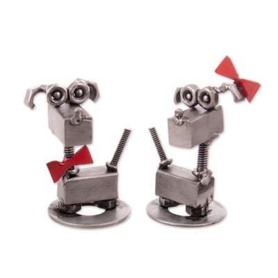 'Pair of Dog-Themed Eco-Friendly Recycled Auto Part Figurines'