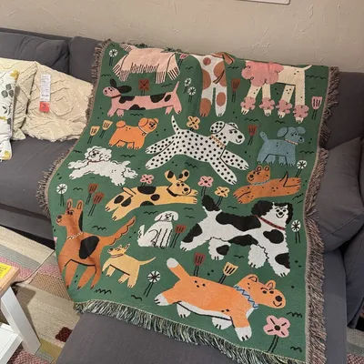 Couverture de canapé de dessin animé, chats mignons, chiens, animaux, décoration de la maison, Camping, couvre-lit, tapis de pique-nique, tapisserie murale esthétique, couverture de lit