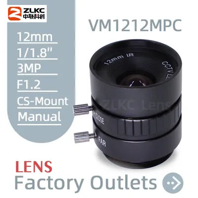 12mm Lens cs-mount Camera 1/1.8'' CMOS Sensors 3MP Machine Vision f1.2 Manual Iris FA Mini Lens for Industrial Cameras