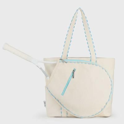 Ame & Lulu Nantucket Tennis Tote Tennis Bags Natural and Light Blue
