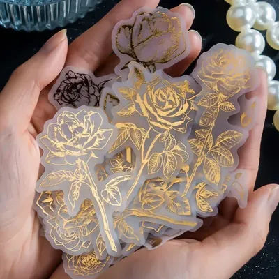 40 sheets net bottom decoration Sticker retro simple line plant hand package leaves flowers 8 kinds gilded gold sticker feathers
