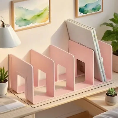 1pc Cute Desktop File Organizer Rack Colorful Book Stand With 4 Grid Students Kids Desk Stationery Holder Back To School Gift