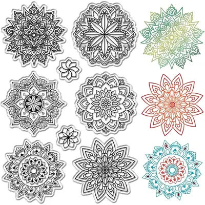 Mandala Clear Stamp Floral Silicone Stamps Rubber Reusable Retro Transparent Flower Plants Boho Lotus Decorative Paper