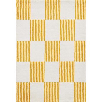 Tappeto vintage stile anni 70 scacchi a righe Giallo