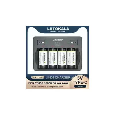 LiitoKala Lii-D4 4 Slots D 26650 18650 21700 18500 14500 16340 22650 AA AAA C SC 3.7V 1.2V 9V Lithium NiMH Smart Battery Charger