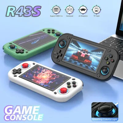 R43S Handheld Game Console 4.3-inch IPS Screen Linux RK3128 Retro Video Games Player 2000mAh 64G 15000 Classic Game Support HDMI