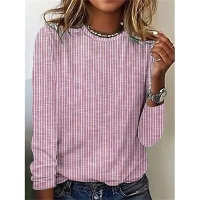 Per donna Maglietta Stampato Grafico Geometrico A righe Vintage Elegante Classico Manica Lunga Girocollo Top Regolari Quotidiano Blu Rosa Verde Primavera Autunno Inverno