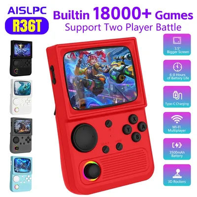 R36T Retro Handheld Game Console 18000+Games EmuEMEC System 3.5 Inch IPS Screen Two-person Fight Portable Pocket Video Player