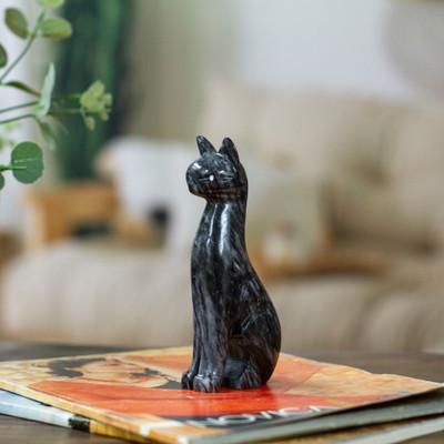 'Modern Cat-Themed Hand-Carved Marble Figurine in Grey'