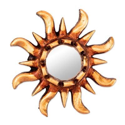 Blazing Sun,'Sun-Shaped Mirrored Wood Wall Accent with Bronze Gilt'