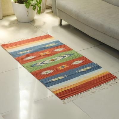 'Boho Geometric Hand-Loomed Cotton Dhurrie Area Rug (2x4)'