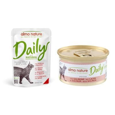 6 x 70g Chicken & Beef + 6 x 85g Mousse with Salmon Almo Nature Daily Menu Wet Cat Food