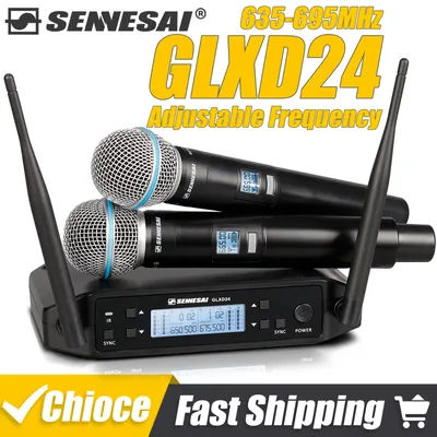 SENNESAI GLXD24 B58 Professional Dual Wireless Microphone 600-699MHz System Stage Performances UHF Dynamic 2 Channel Handheld