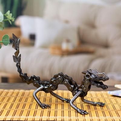 'Dragon-Themed Upcycled Metal Sculpture in an Oxidized Finish'