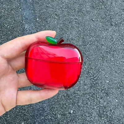 3D Transparent Red Green Apple Silicone Case for AirPods 1/2/3/4/Pro, Anti-Slip Soft Cover with Keychain, Cute Fashion Accessory