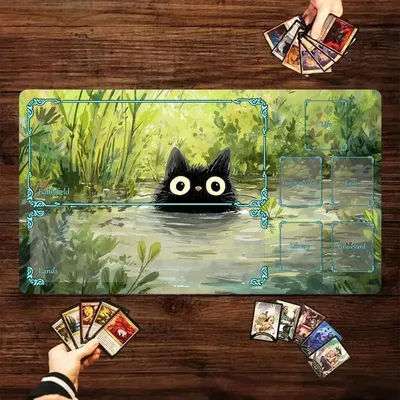 Magic Card Playmat with zone Cute black cats and plant theme MTG playmat gathering gaming mats Desk Mat Commander Battle playmat