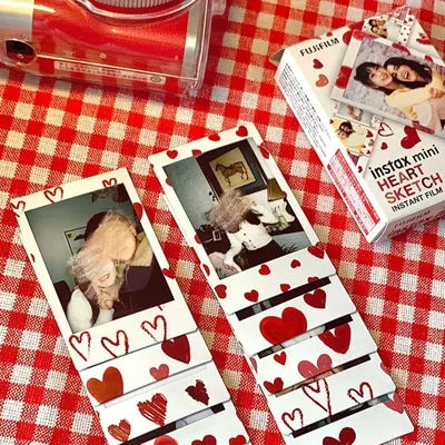 Fujifilm Instax Mini Heart Sketch Instant Camera Film 10 Sheets Total, (10/20/30/50 Sheets) - Capture Memories Anytime, Anywhere