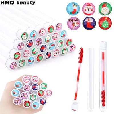 100/50pcs Christmas Eyelash Brush Tube Reusable Eyebrow Brushes Mascara Wand Dust-proof Storage Tubes Cosmetics Makeup Tools