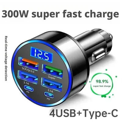 Adaptateur secteur 4 ports lumière bleue chargeur de voiture rapide USB PD adaptateur de Charge rapide QC 3.0 LED affichage numérique pour Huawei Xiaomi