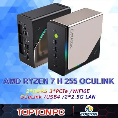 GMKtec NucBox K12 Gaming Mini PC AMD Ryzen 7 H 255 OCuLink USB4 2*DDR5 3*PCIe 2*2.5G LAN RGB Desktop Computer Windows 11 WiFi6E