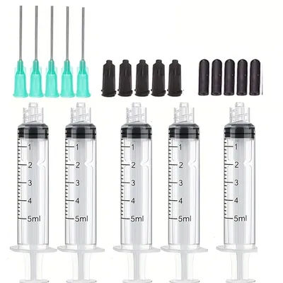 Multifunction 5ml Syringe Blunt Tip Needle Storage Cap Glue Applicator, Oil Dispenser