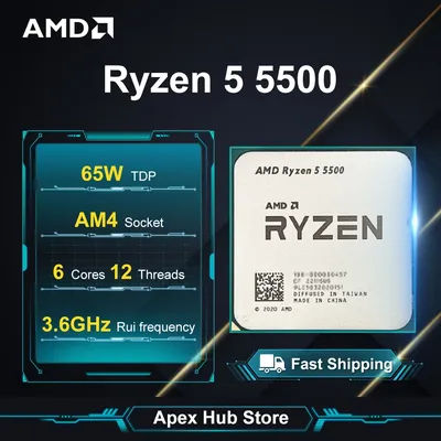 AMD Ryzen 5 5500 3.6GHz 6-Core 12-Thread L3=16M 7NM DDR4 R5 5500 Processor 65W Socket AM4 No Fan