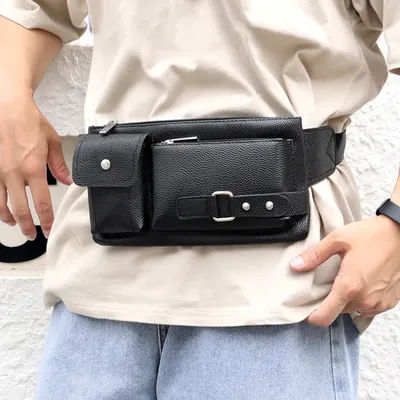 Men Business Waist Pack PU Male Chest Bag Waterproof Fanny Pack Belt Bags Phone Packs Multi-Layer Casual Shoulder Crossbody Bags