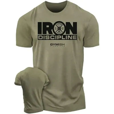 T-shirt homme Sports de rue Gym Discipline en acier lettre impression T-shirt quotidien décontracté à manches courtes T-shirt homme vert