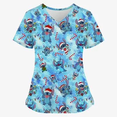 T-shirt Summer Merry Christmas Woman Clothes Hospital Tops Disney Top Women 2024 Nurse Uniform Stitch T-shirts Tees Women's Top