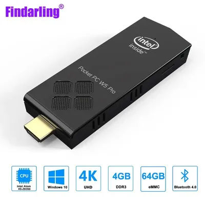 Findarling T5B Quad Core Intel Z8350 Mini Pc Computer Windows 10 Micro PC 2.4G & 5.8G Wifi 4Gb Ram 64Gb Rom Win 10 Stick PCs