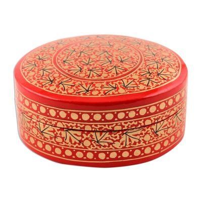 Kashmir Vermilion,'Red and Gold Hand Painted Decorative Box'