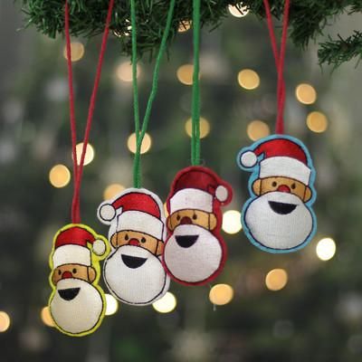 'Santa Claus-Themed 4-Piece Embroidered Felt Ornament Set'