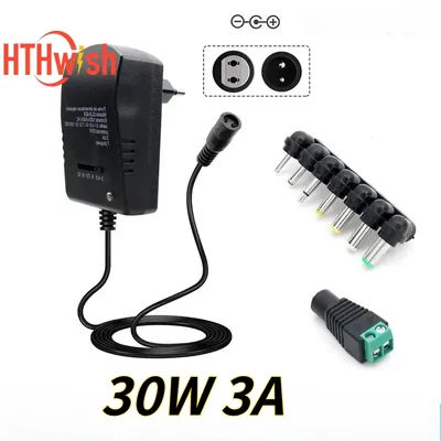 30W Universal Adjustable Adapter Power Supply Charger 3A Power Source with DC Female 7 Plug AC 220V TO DC 3V 4.5V 6V 7.5V 9V 12V
