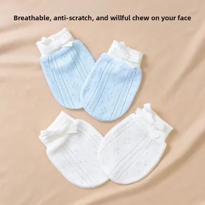 Newborn Anti Scratch Gloves, Baby 0-3 Months Four Season Protective Gloves, Pure Cotton Baby Anti Scratch Face Thin Design