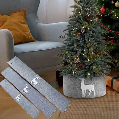 Jupe à col d'arbre de noël gris, renne, collier d'arbre de noël, anneau de panier, Base d'arbre de noël, tapis de couverture, ornement de vacances de ferme