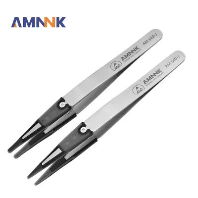 AMNNK 1/2 Pack Detachable Silicone Tip Tweezers Non Marring Anti-static Acid Resistant Precision Chuck Stainless Steel Tweezers