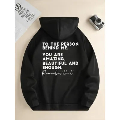 Men’s Hoodie with Motivational Quote Letter Print Graphic Oversized Pullover Sweatshirt Casual Streetwear Long Sleeve Hoodie