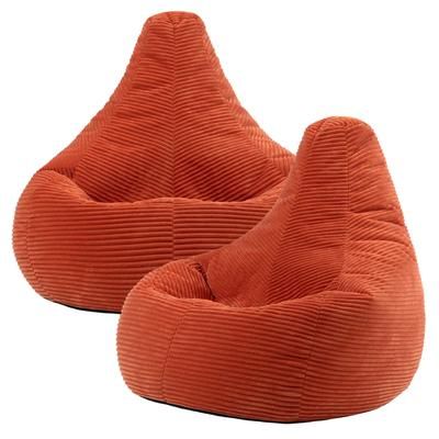 Set di 2 pouf reclinabili in velluto a coste terracotta arancione