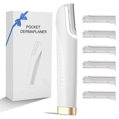 Sonic Dermaplaning Razor for Face with 6 Replaceable Blades Facial Hair Remover Eyebrow Trimmer Dead Skin Removal Rechargable