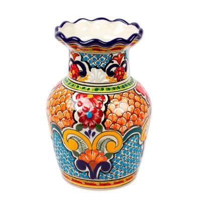 'Hand-Painted Talavera Ceramic Decorative Vase from Mexico'