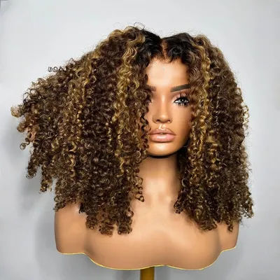 PrePlucked Highlight Blond density Lace Front Wigs 26inch Kinky Curly Synthetic Deep Water Wave For Black Women With Baby Hair