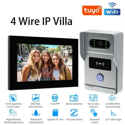 AHD8 4-WireTuya Wifi 1080P Video Intercom Video Door Phone 7'' Touch Monitor Video Doorbell Door Camera Security System IP Villa