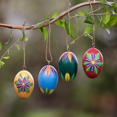 'Egg-Shaped Hand-Painted Wood Christmas Ornaments (Set of 4)'