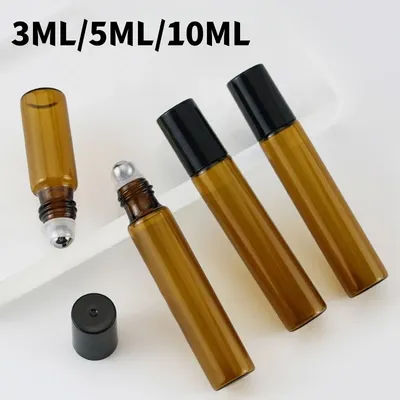 6pcs 3ML 5ML10ML Amber Brown Drop Bottle Massage Oil Pipette Glass Aromatherapy Liquid Essential Basic Refillable Perfume Bottle