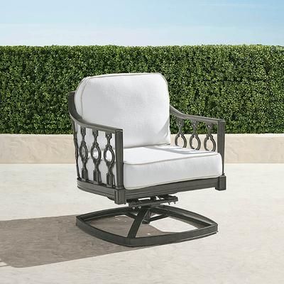 Avery Swivel Lounge Chair with Cushions in Slate Aluminum - Standard, Carmona Tile Cobalt - Frontgate