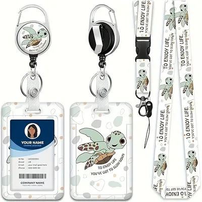 Lanyard with ID Holder Clip,Retractable Keychain Badge Reel Heavy Duty, Teacher Nurse Work Office Gifts (Sea Turtles)
